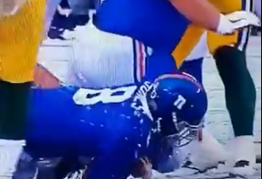 WATCH: New York Giants’ QB Hit So Hard Part of His Decal Came Off