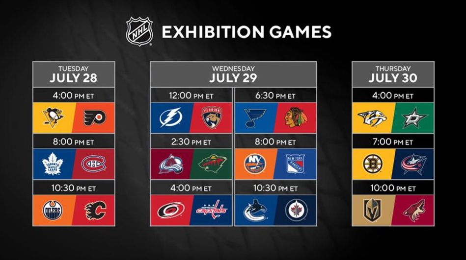 NHL Releases Exhibition Schedule for Stanley Cup Qualifiers