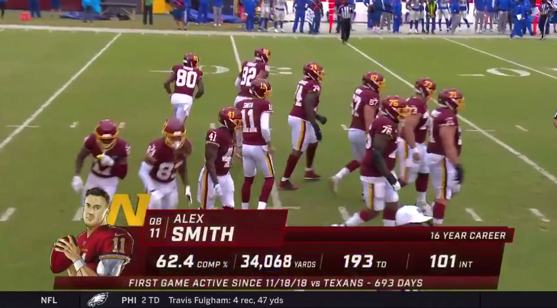 WATCH: Washington Football Team QB Alex Smith Enters NFL Game
